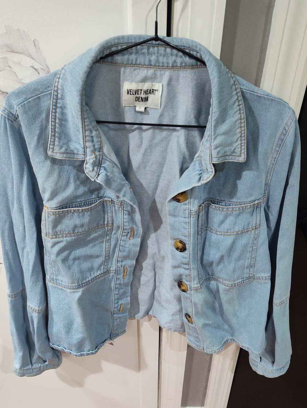 Velvet Heart Light Wash Denim Jacket in Pale Blue